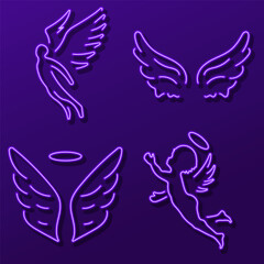 angel group of neon icons, vector illustration, on a black background.