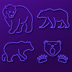 Fototapeta premium bear group of neon icons, vector illustration, on a black background.