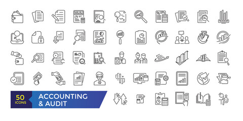 Accounting and audit icon collection. Business symbols. Editable stroke.