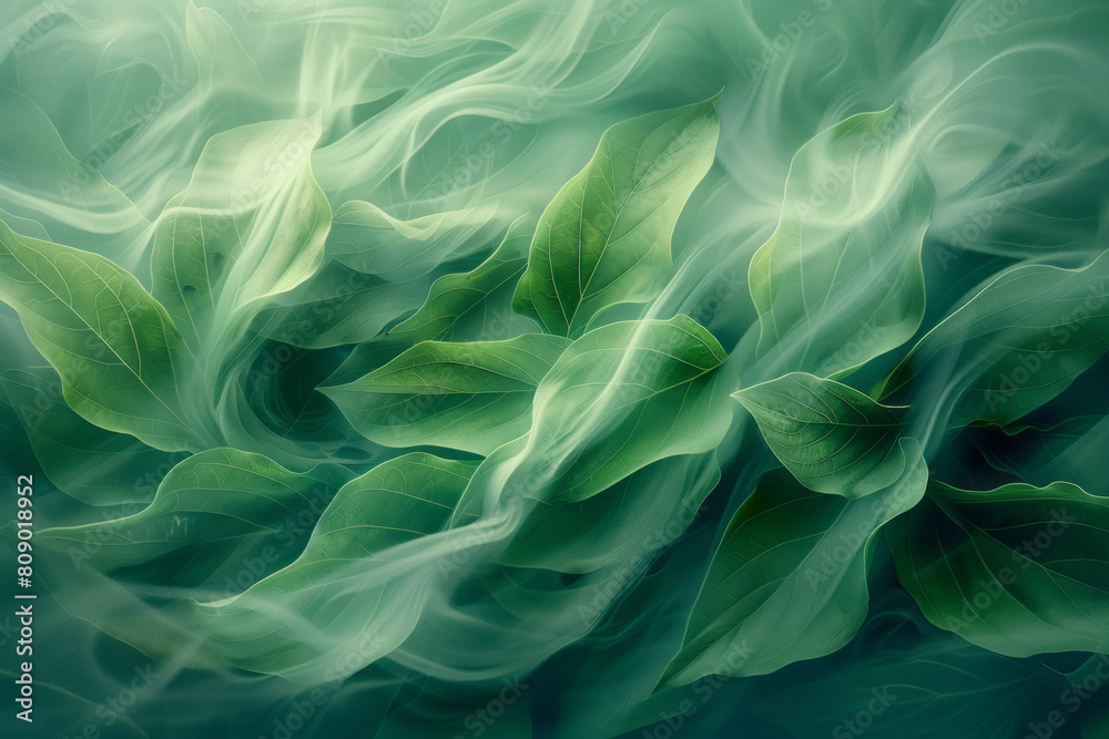 Poster An abstract pattern of mate leaves turning into a dance of rhythmic waves, mimicking the flow of energy through the body,