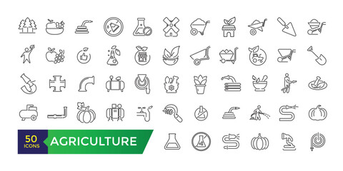 Agriculture icon set. Smart farm, farm animals, seeding symbols collection.