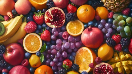Generate a visual representation of fruits as whimsical backgrounds