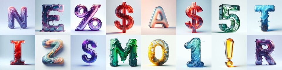 glass 3D Lettering Typeface. AI generated illustration