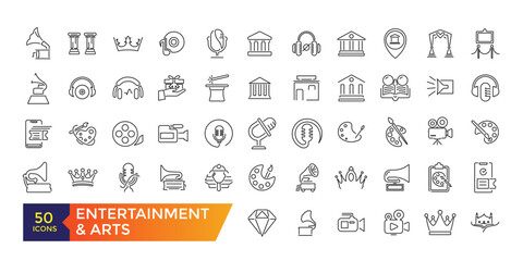 Entertainment and Arts icon set. Modern icon set with editable stroke collection.