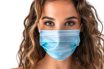 Brazilian woman wears protective mask against Covid on isolated transparent background