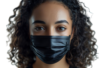 Brazilian woman wears protective mask against Covid on isolated transparent background