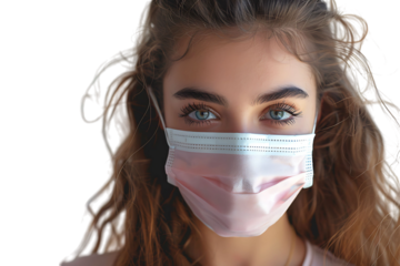 Brazilian woman wears protective mask against Covid on isolated transparent background