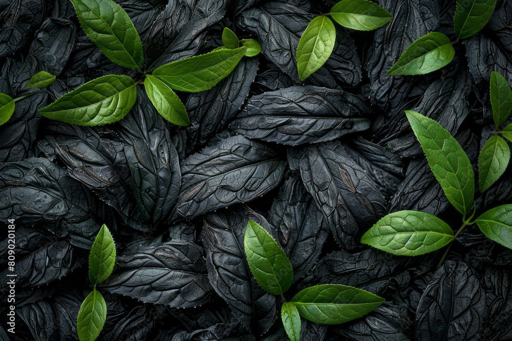 Poster an abstract pattern of tea leaves interweaving into a complex network, illustrating the deep, layere