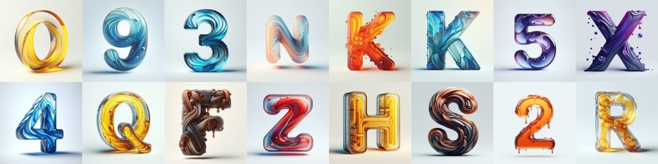 glass 3D Lettering Typeface. AI generated illustration