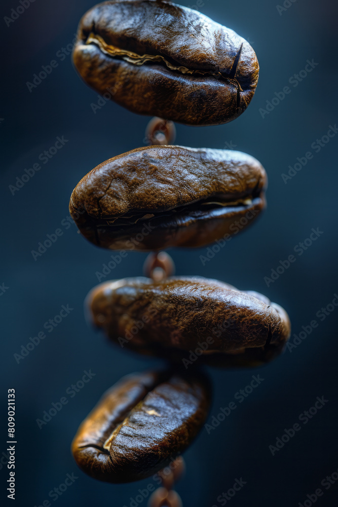 Poster coffee beans transitioning into a chain of dna-like structures, symbolizing the fundamental energy o