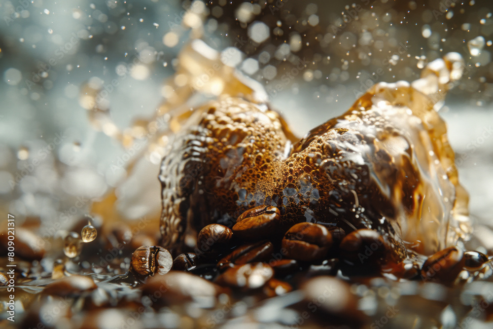 Aufkleber Coffee beans depicted as the source of a pulsating heart, pumping waves of energy through a symbolic body,