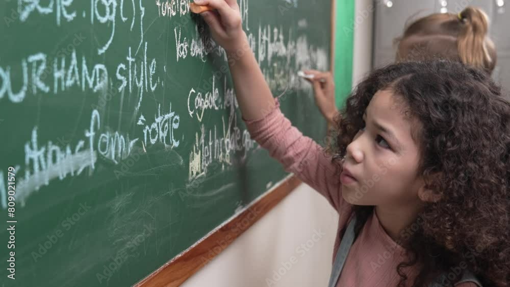 Poster american student studying coding engineering prompt while writing answer on blackboard. intelligence