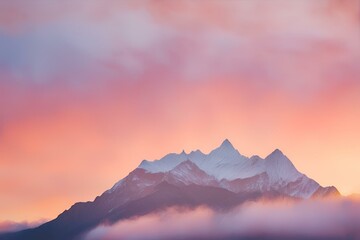 a sunset casting warm hues over a majestic mountain range photo, mountain peak, mountain with the...