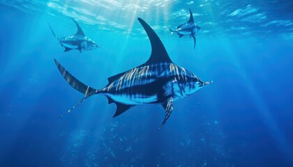 Giant Marlin fish in the ocean, beautiful view of marlin fish in the blue ocean
