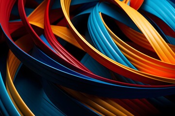 abstract background of multicolored curved paper strips close-up