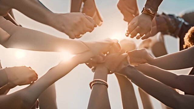 Group of People Putting Hands Together Generative AI