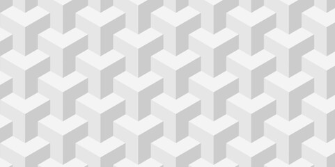 Vector Minimal cubes geometric tile and mosaic wall grid backdrop hexagon technology wallpaper background. White and gray block cube structure backdrop grid triangle texture vintage design.