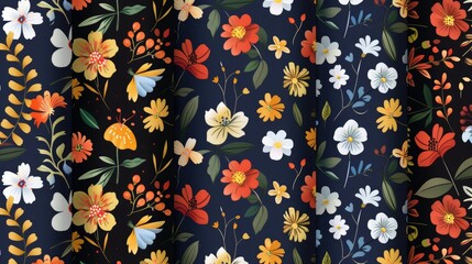 Seasonal Flowers Vector Collection, A collection of vector floral patterns representing each season, with each pattern customizable for color and scale to suit seasonal promotions or themes