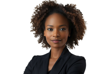 Portrait of african american business woman on isolated transparent background