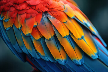 Obraz premium A close-up of an exotic bird's feather, detailed with tropical patterns and bright colors.