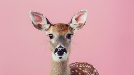 Deer Portrait Against Pink Background