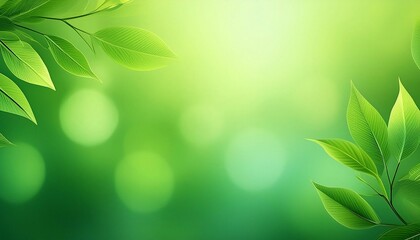 Fototapeta premium Sharp focus on vibrant green leaves against a soft, dreamy natural green background