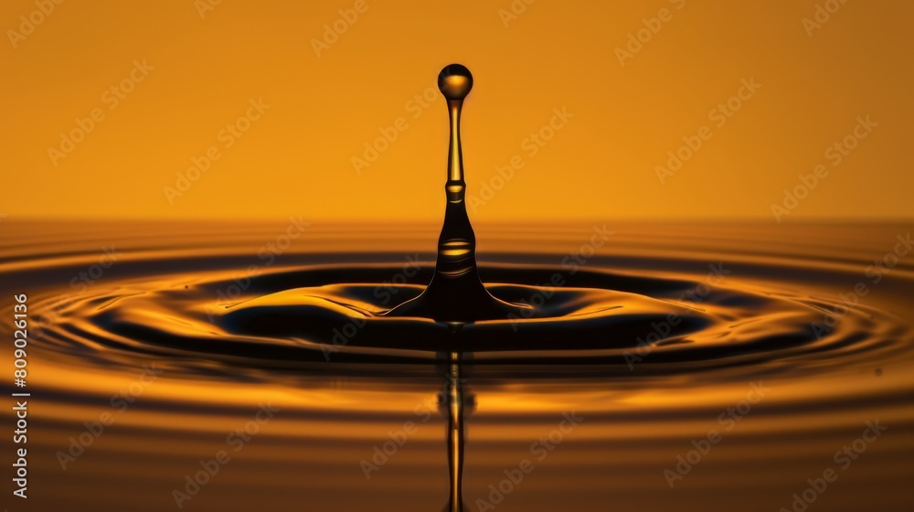Poster water drop creating ripples against a sunset background