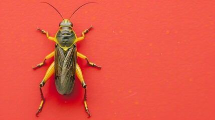 Grasshopper Isolated on Bright Red Background