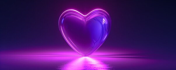 Neon purple heart glowing on a dark background