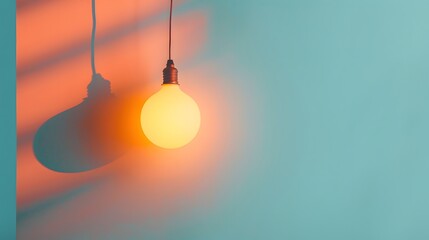 Hanging Light Bulb Casting Shadow on Blue and Orange Wall