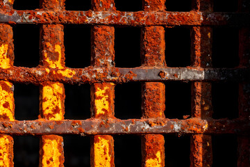 Vivid rust textures on a metal grate, ideal for artistic backgrounds or decay-themed designs