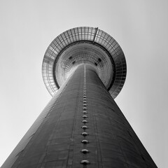 schwarz weisse Fotoaufnahme vom Düsseldorfer Rheinturm