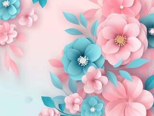 Fototapeta premium Elegant background for Mother's Day with paper cut flowers. Presentation design template, commercial banner, web banner and poster template for international Mother’s Day celebration.