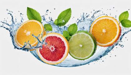 green and red lemons in splashing water