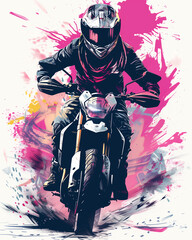 A man is riding a motorcycle with a helmet on