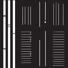 Minimal simple geometric seamless patterns set, vector abstract lines and dashes, wallpapers web design and print. Black and white swatches