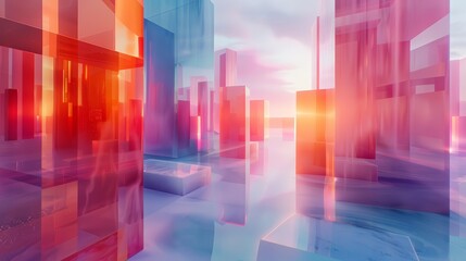 Create a 3D rendering of a city made of glass and crystal
