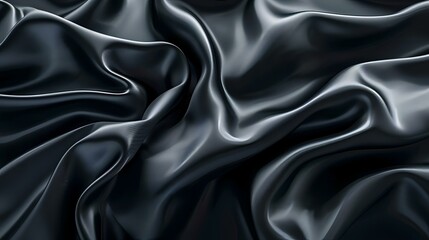 Obraz premium Abstract background of luxurious black satin fabric, showcasing its smooth texture and flowing curves, ideal for concepts related to fashion and luxury