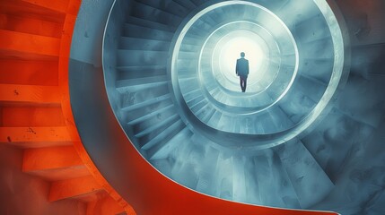 Abstract illustration of a man standing in a stairway.