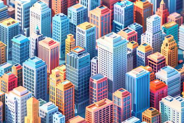Isometric flat design front view 3D cityscape animation vivid