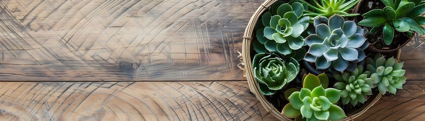 Geometrically Arranged Succulent Terrarium on Wooden Table