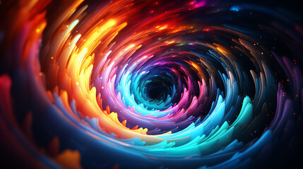 An abstract painting that depicts a colorful vortex