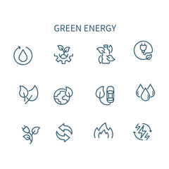power energy line vector icons set , green energy line icon , green city line icon