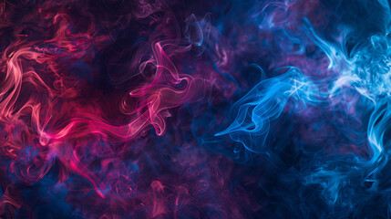 Vibrant swirls of smoke in crimson and midnight blue, intertwining like the dramatic embrace of a tango dance.