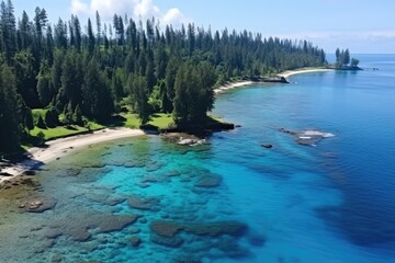 Marshall islands landscape. Tropical Paradise: Stunning Aerial View of Coastal Landscape with Lush Greenery and Crystal Clear Waters.