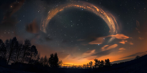 Night starry sky with clouds through a wide angle fisheye lens in a circular fulldome format.
