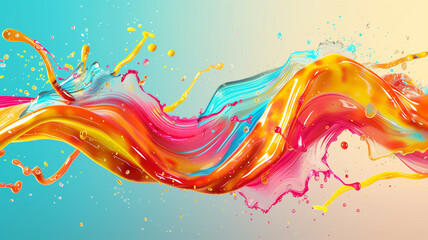 The image shows a vibrant and colorful abstract painting with a wave-like pattern