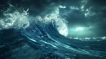 Powerful Ocean Wave Simulation with Stormy Sky