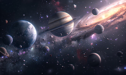 Group of exoplanets in outer space Extraterrestrial planet.
