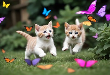 70S playful scene of kittens chasing colorful butt (5)